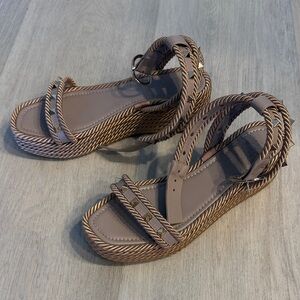 Valentino Garavani Braided Rope Platform Wedges in Taupe
